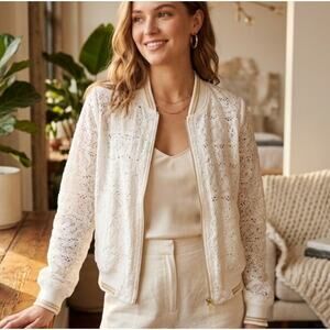 Hei Hei Anthropologie Adorable Twee Open Weave Crochet Bomber Style Jacket